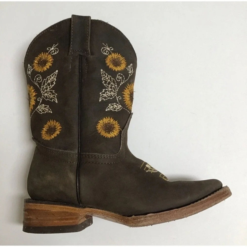 Cowboy Boots Fall Brown Leather Kid Western Size 13 Sunflower Equestrian Girls